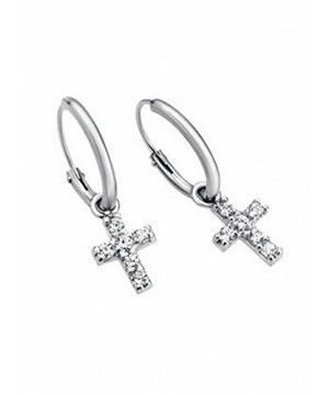 PENDIENTES LOTUS SEÑORA EN PLATA 1º LEY ARGOLLAS CON CRUZ CIRCONITAS COLGANTE - LP1243-4/1