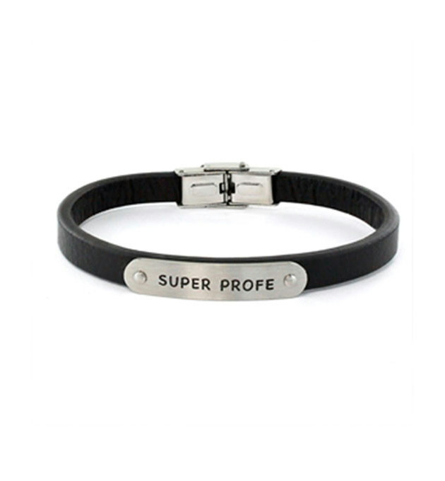 PULSERA CUERO NEGRO SUPER PROFE