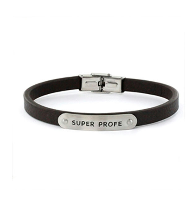 PULSERA CUERO MARRÓN SUPER PROFE