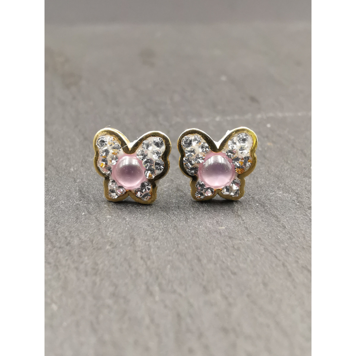PENDIENTES NIÑA MARIPOSA CIRCONITAS ORO AMARILLO