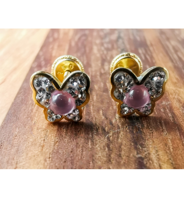 PENDIENTES NIÑA MARIPOSA CIRCONITAS ORO AMARILLO