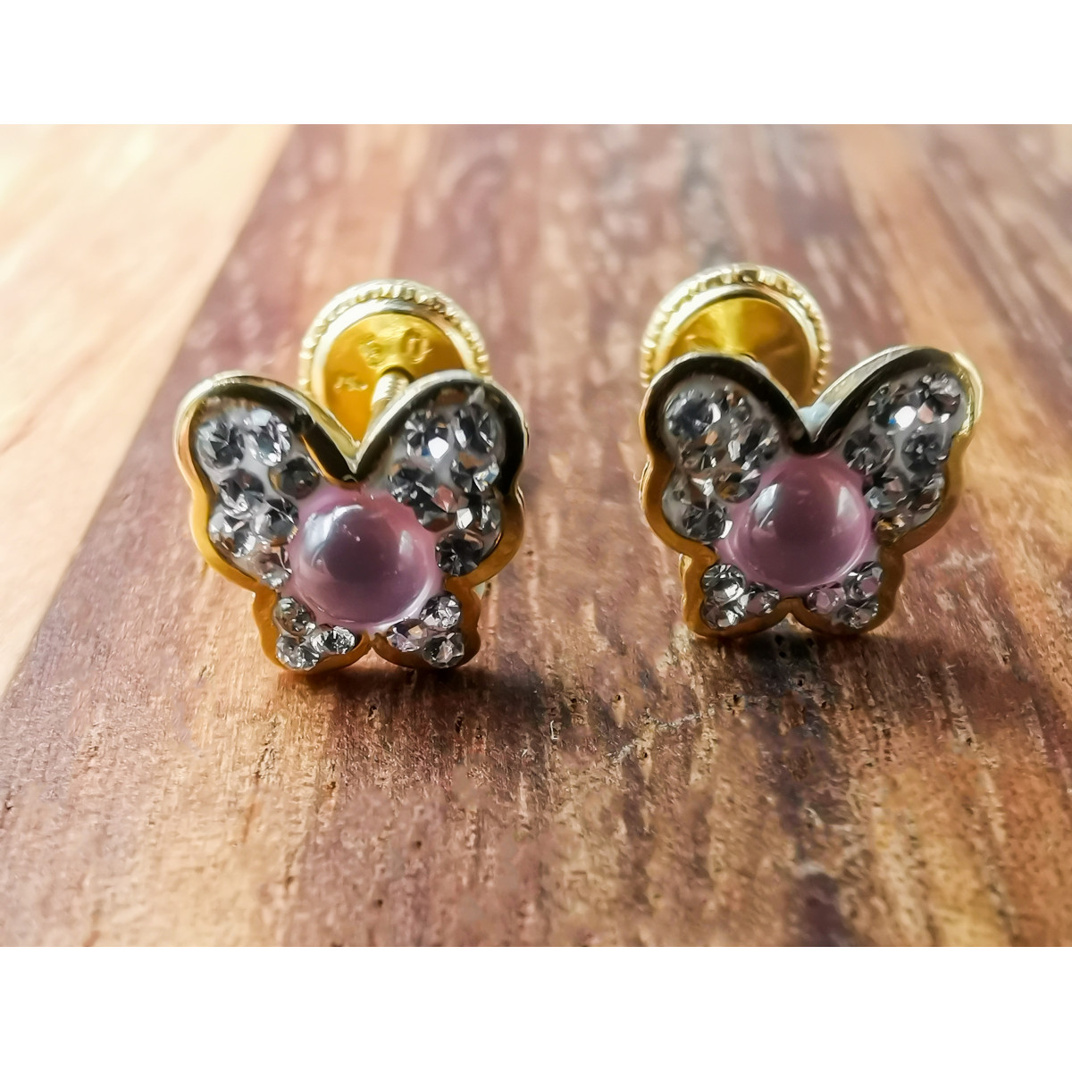 PENDIENTES NIÑA MARIPOSA CIRCONITAS ORO AMARILLO
