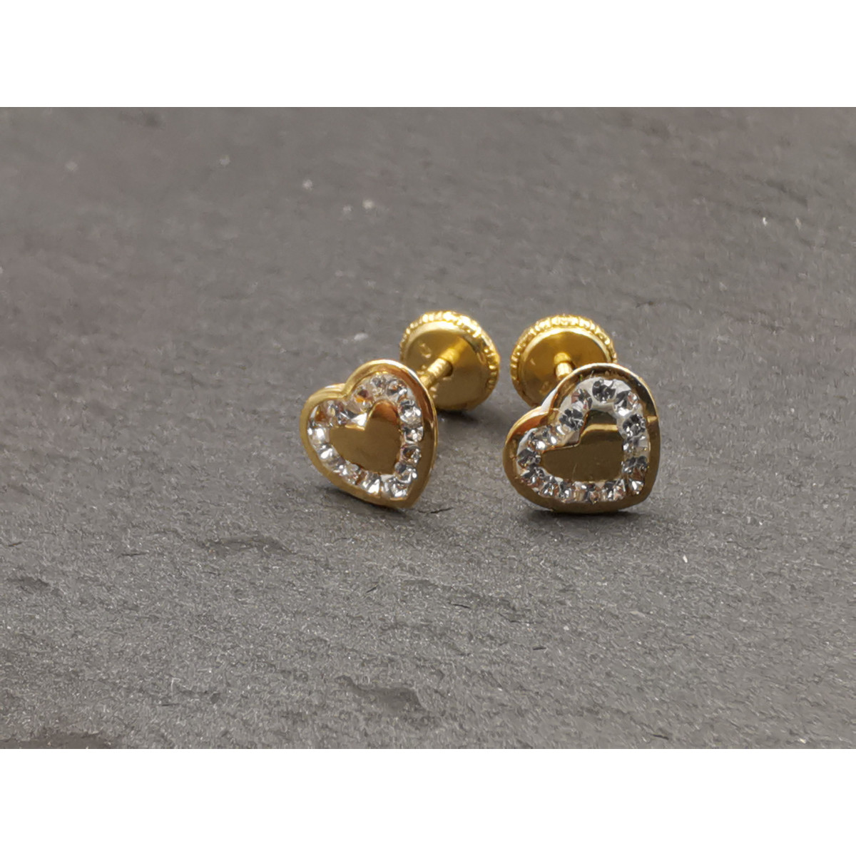 PENDIENTES NIÑA CORAZÓN CIRCONITAS ORO AMARILLO