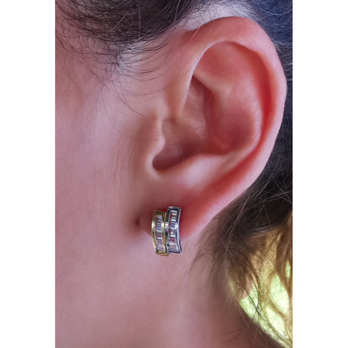 PENDIENTES MUJER BICOLOR 18K CIRCONITA BAGUETTE