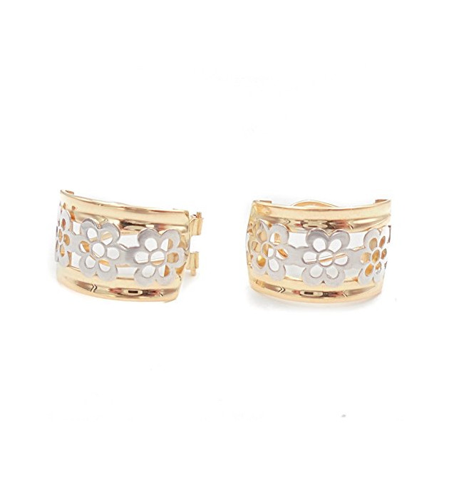 PENDIENTES MUJER ORO BICOLOR 18K FLOR