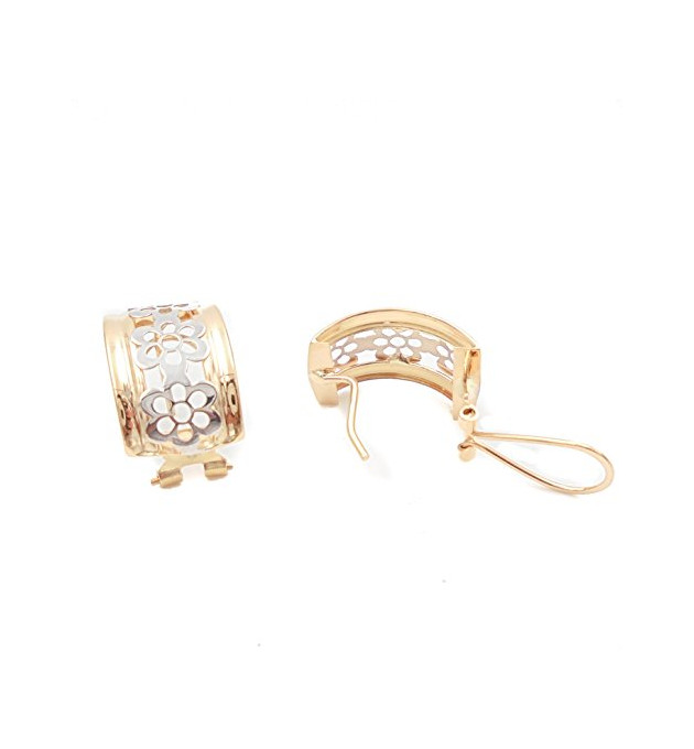 PENDIENTES MUJER ORO BICOLOR 18K FLOR