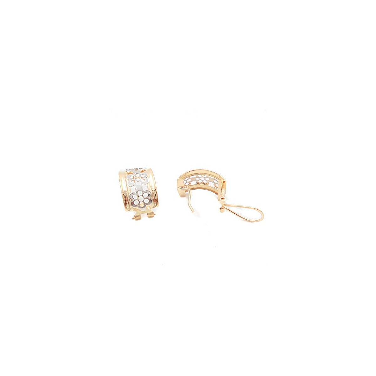 PENDIENTES MUJER ORO BICOLOR 18K FLOR