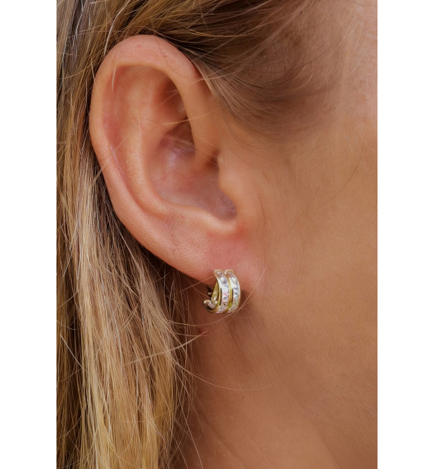ARGOLLAS ORO AMARILLO DOBLE CARRIL CON CIRCONITAS . ARGOLLAS ORO AMARILLO DOBLE CARRIL CON CIRCONITAS .