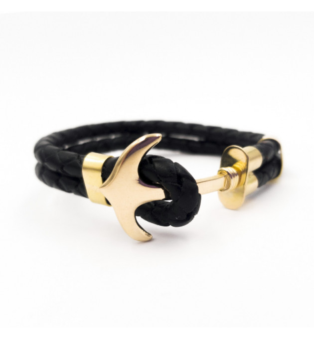 PULSERA ANCLA CUERO Y ORO,TRABAJO HECHO DE FORMA ARTESANAL, SE PUEDE PERSONALIZAR