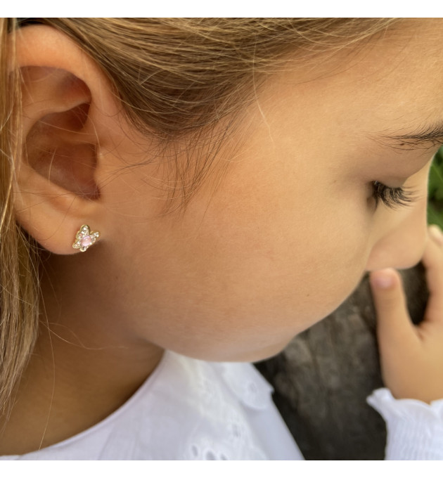 PENDIENTES NIÑA MARIPOSA CIRCONITAS ORO AMARILLO