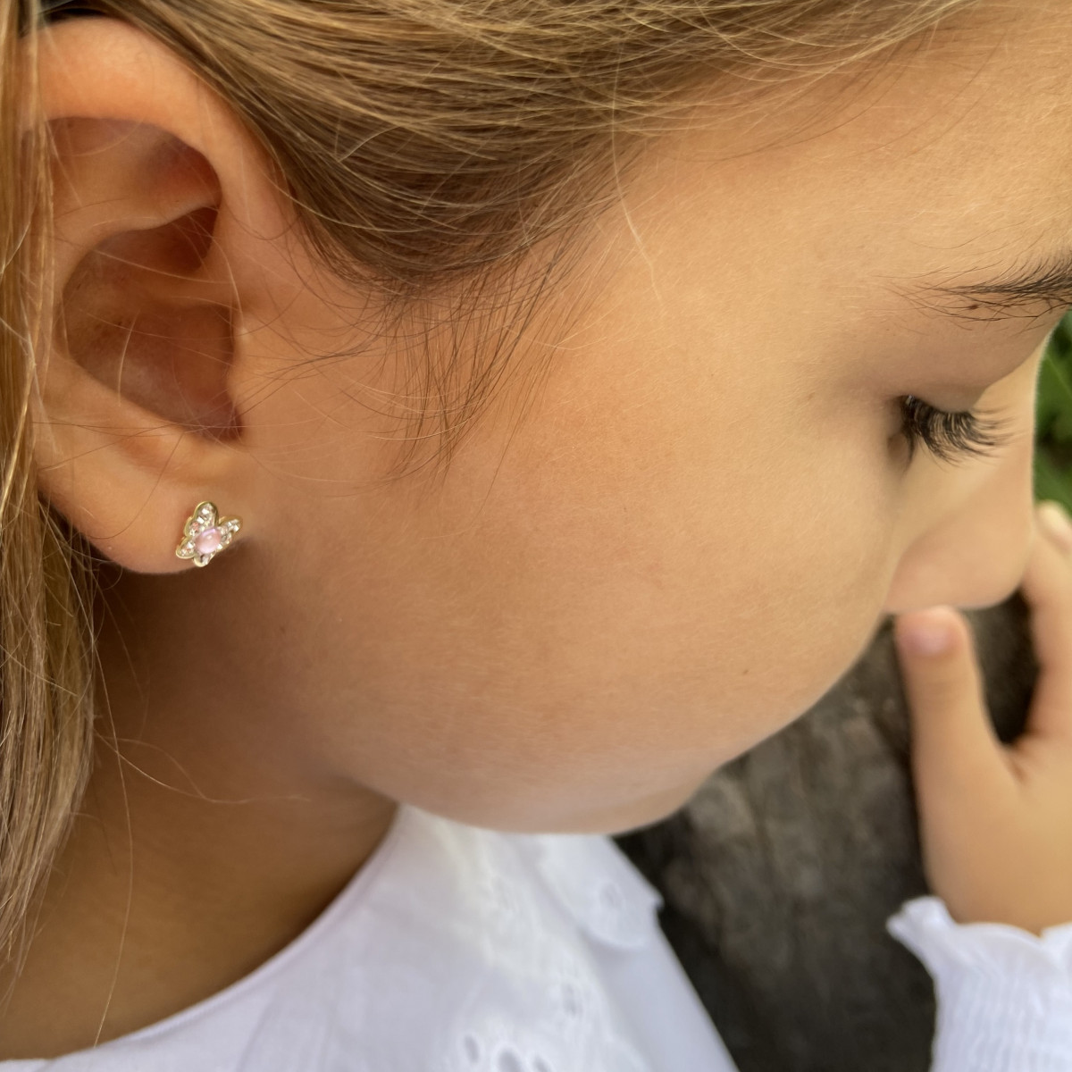 PENDIENTES NIÑA MARIPOSA CIRCONITAS ORO AMARILLO