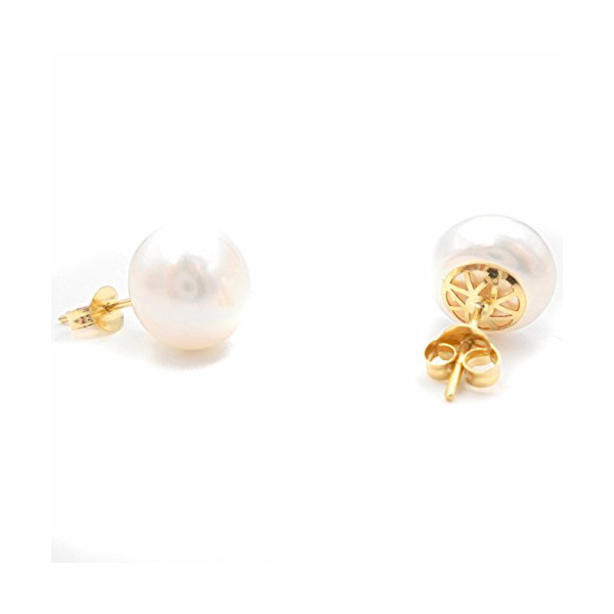 PENDIENTES ORO MUJER/JOVEN  PERLA CULTIVADA 11 MM Y CANASTILLA CALADA