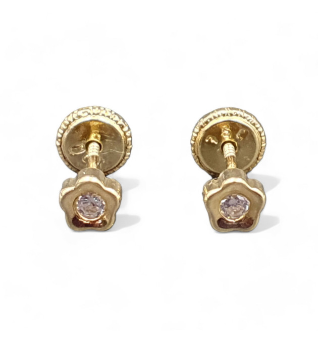 PENDIENTES NIÑA FLOR CIRCONITA ORO AMARILLO