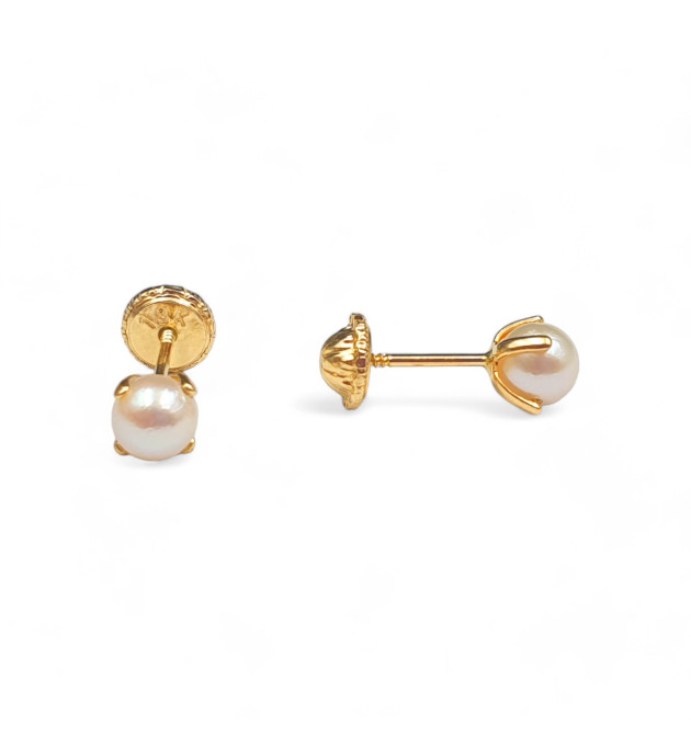 PENDIENTES NIÑA PERLA ENGARZADA ORO AMARILLO