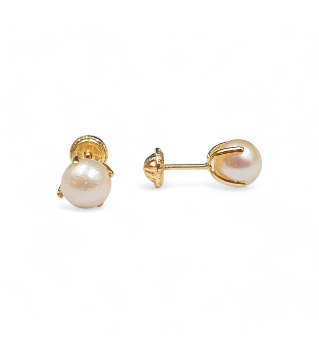 PENDIENTES DE ORO 18 K PERLAS CULTIVADAS 5 MM