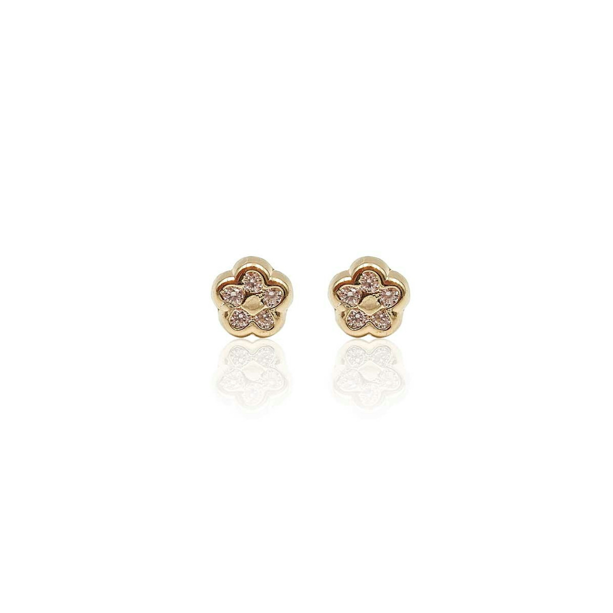 PENDIENTES NIÑA FLOR CIRCONITAS ORO AMARILLO