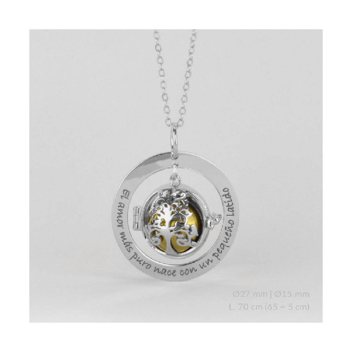LLAMADOR ANGEL FRASE 15MM + CADENA PLATA